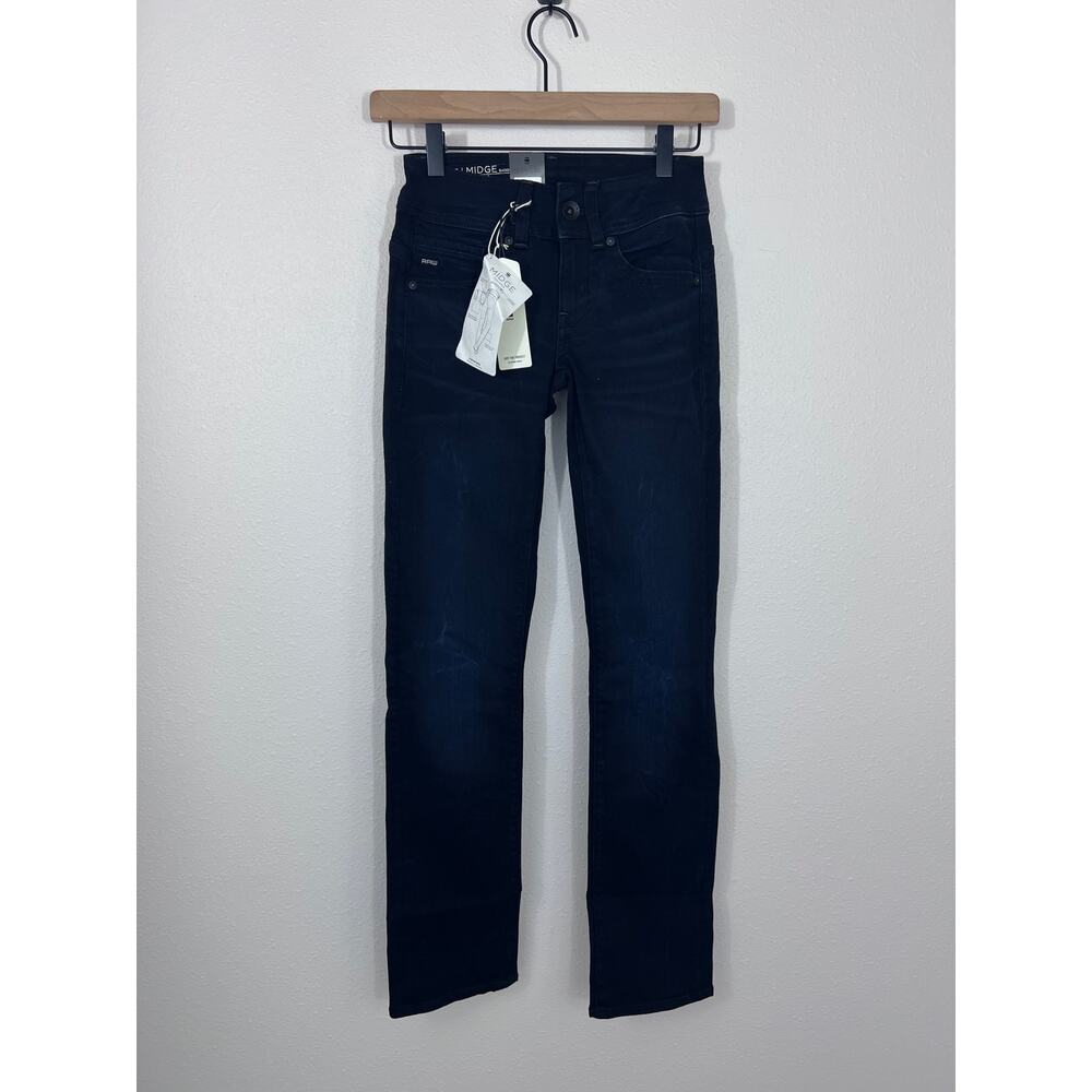 G-Star RAW Midge Mid Straight Jeans W24 L30 Dark Wash NWT